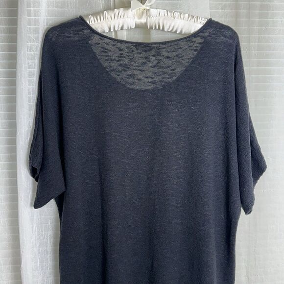EILEEN FISHER M BLACK SHORT SLEEVE KNIT CREWNECK TOP - Picture 4 of 10